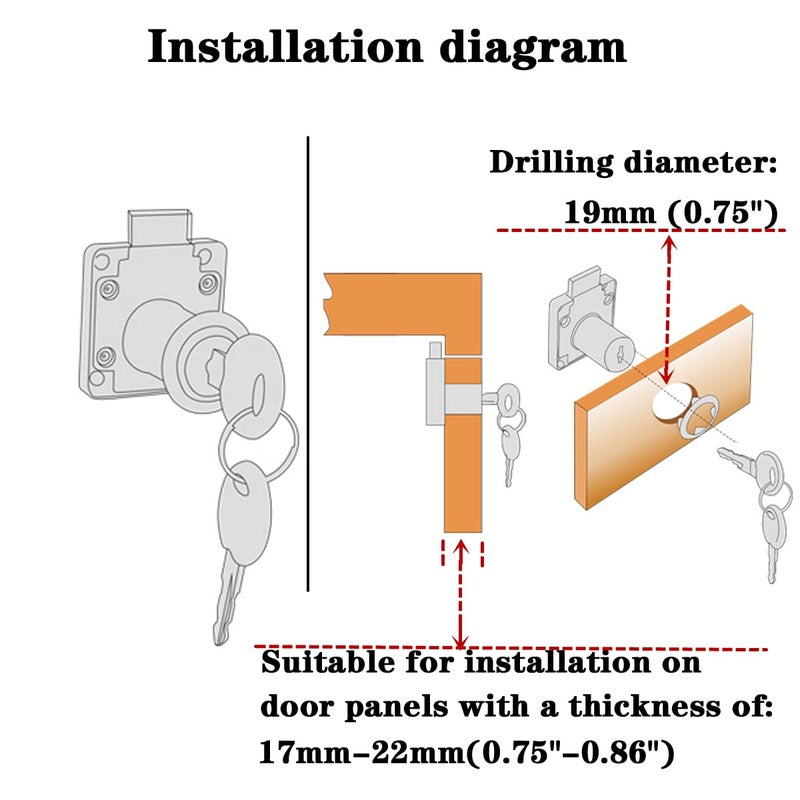 Junrbx Cabinet Drawer Lock,Mailbox Lock, Model CT-138-22,for Fixing Important Documents and Drawers ((Hole Diameter 0.75inch/19MM), Suitable for Door Panels with A Thickness of 17 mm-22 mm. ã€Silverã€‘ - Image 4